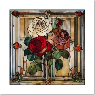 Stained Glass Roses Art Deco Style Posters and Art